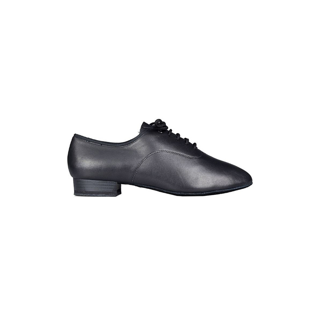 Manhattan men's ballroom dance shoe in black leather with 1 inch heel. Profile view.