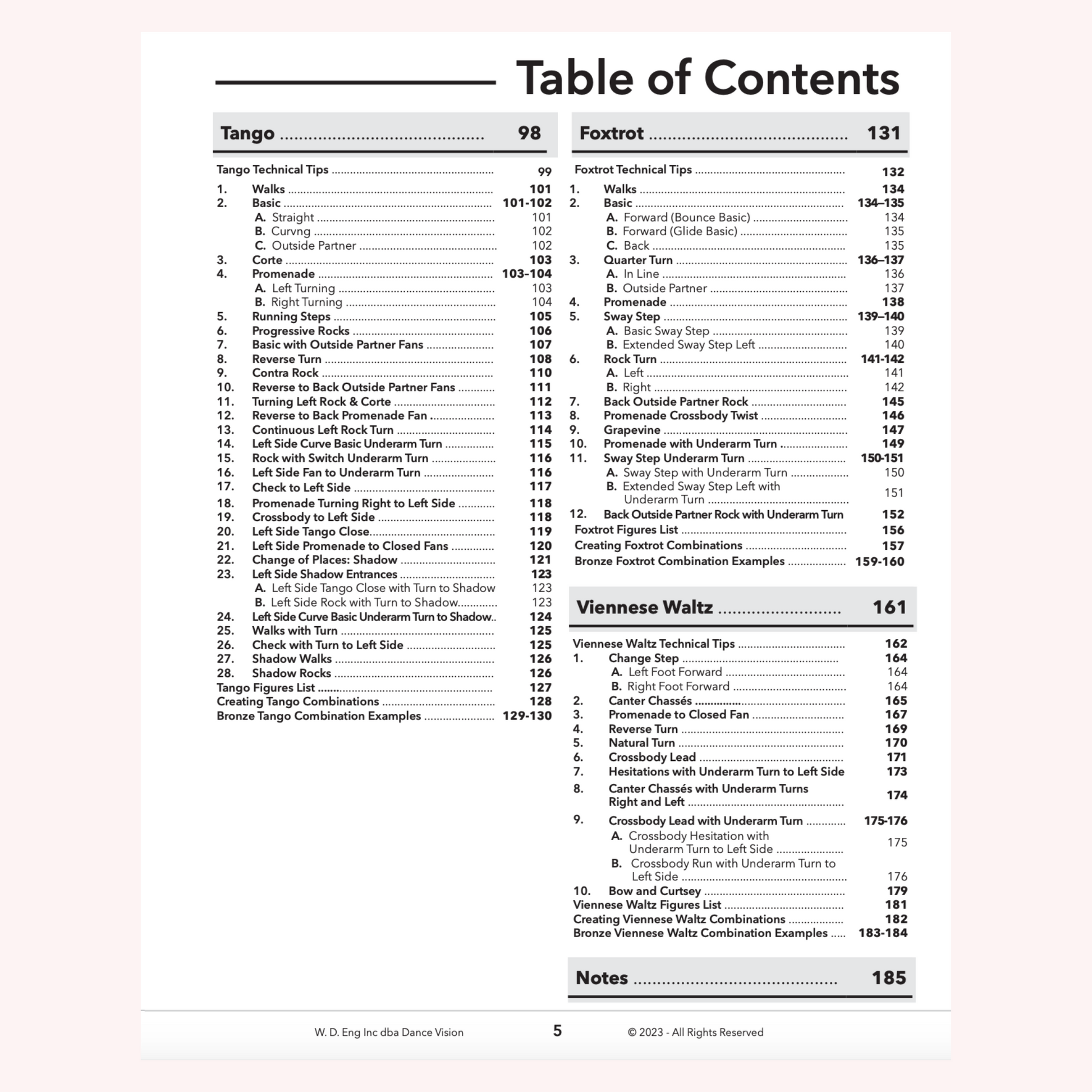 Last page of Table of Contents example.
