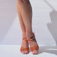 Video of Women's Phoenix shoe in dark tan satin with 3 inch wide heel. 