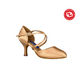 Women's Charlotte dance shoe in light tan satin with 2.5 inch flare heel. Profile image.