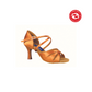 Women's Phoenix shoe in dark tan satin with 2.5 inch wide heel. Profile view.