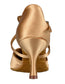 Women's Charlotte dance shoe in light tan satin with 2 inch flare heel. Heel view.