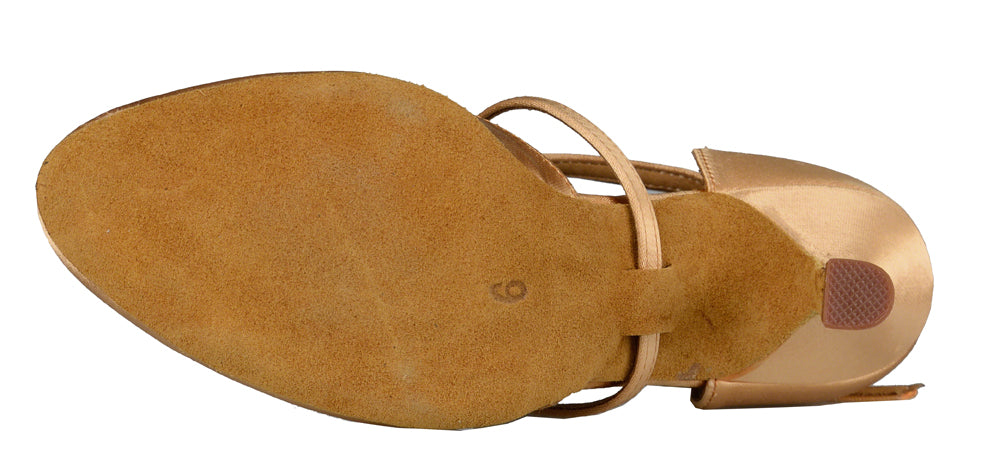 Women's Charlotte dance shoe in light tan satin with 2 inch flare heel.