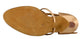 Women's Charlotte dance shoe in light tan satin with 2.5 inch flare heel. Bottom view.