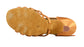 Women's Phoenix shoe in dark tan satin with 3 inch wide heel. Bottom View.