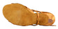Women's Phoenix shoe in dark tan satin with 2.5 inch wide heel. Bottom view.